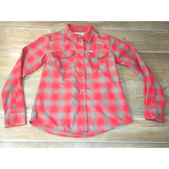 DIXXON Tops - Dixxon Pulaski Flannel Shirt Womens M Red Gray Check Plaid Pearl Snap Biker Chic